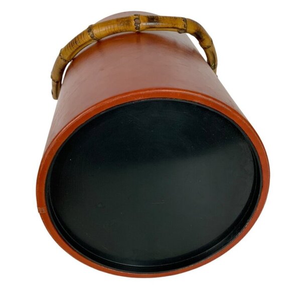 Vintage Vinyl Tropical Wood Handle Ice Bucket With Lid Barware Tiki Man Cave - Picture 8 of 9